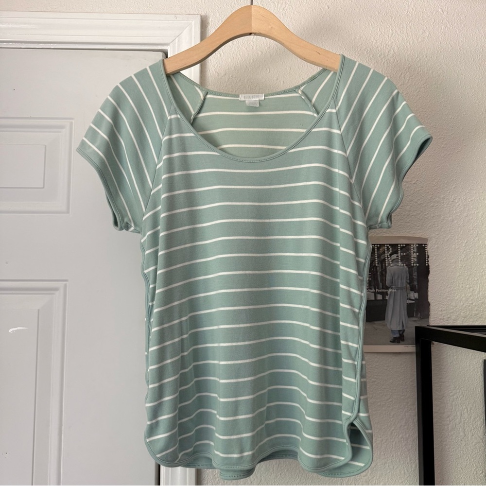 LAKE THE LABEL sage green striped pima cotton soft sleep pajama short sleeve tee